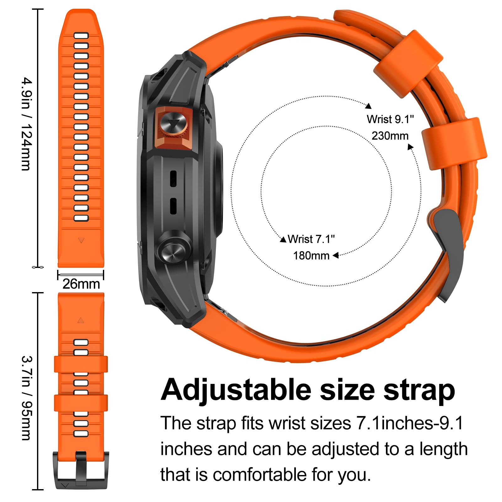 26mm Cinturino rapido per Garmin Fenix 7X Pro/Fenix 7X/Fenix 6X/Fenix 6X Pro/Fenix 5X/Fenix 5X Plus/Fenix 3/Fenix 3 HR, Cinturino di ricambio in silicone morbido