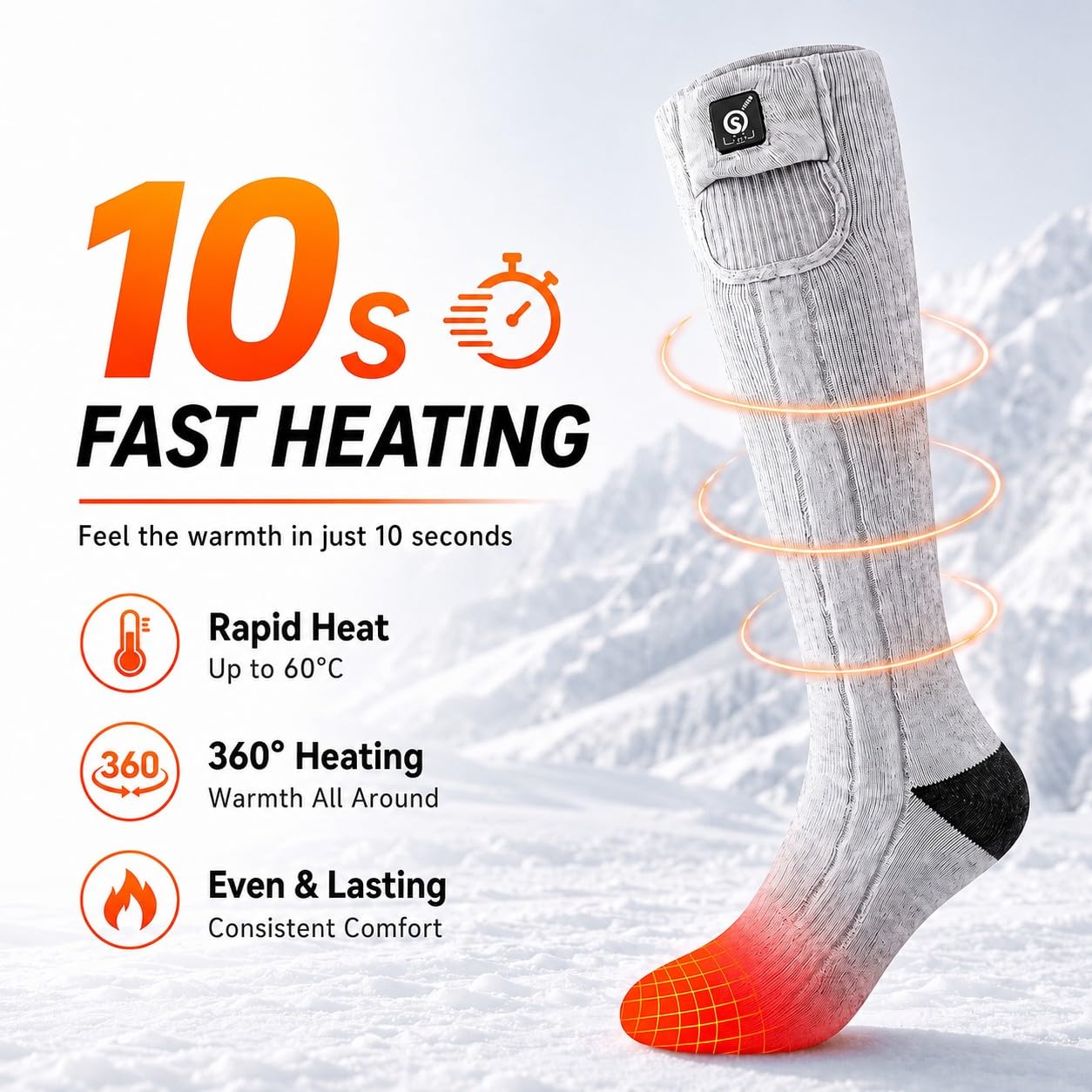 Chaussettes chauffantes pour homme et femme - Rechargeables, thermiques et électriques par temps froid - Chaudes pour la course, la marche, le camping, la randonnée, l'entraînement, le travail, le ski