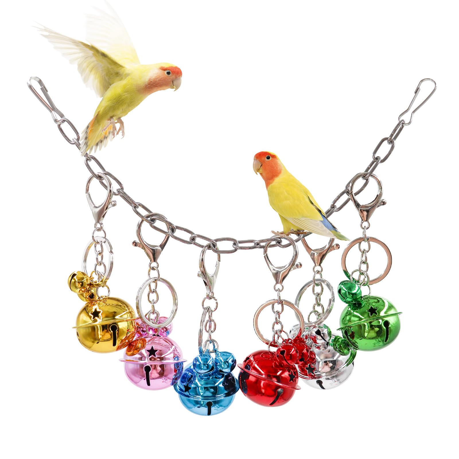 Oooct Bird Swing Bells Toys, Colorful Parrot Metal Bells, Hanging Bird Chewing Toys, Bird Cage Accessories, Suitable for Small to Medium Birds Budgie