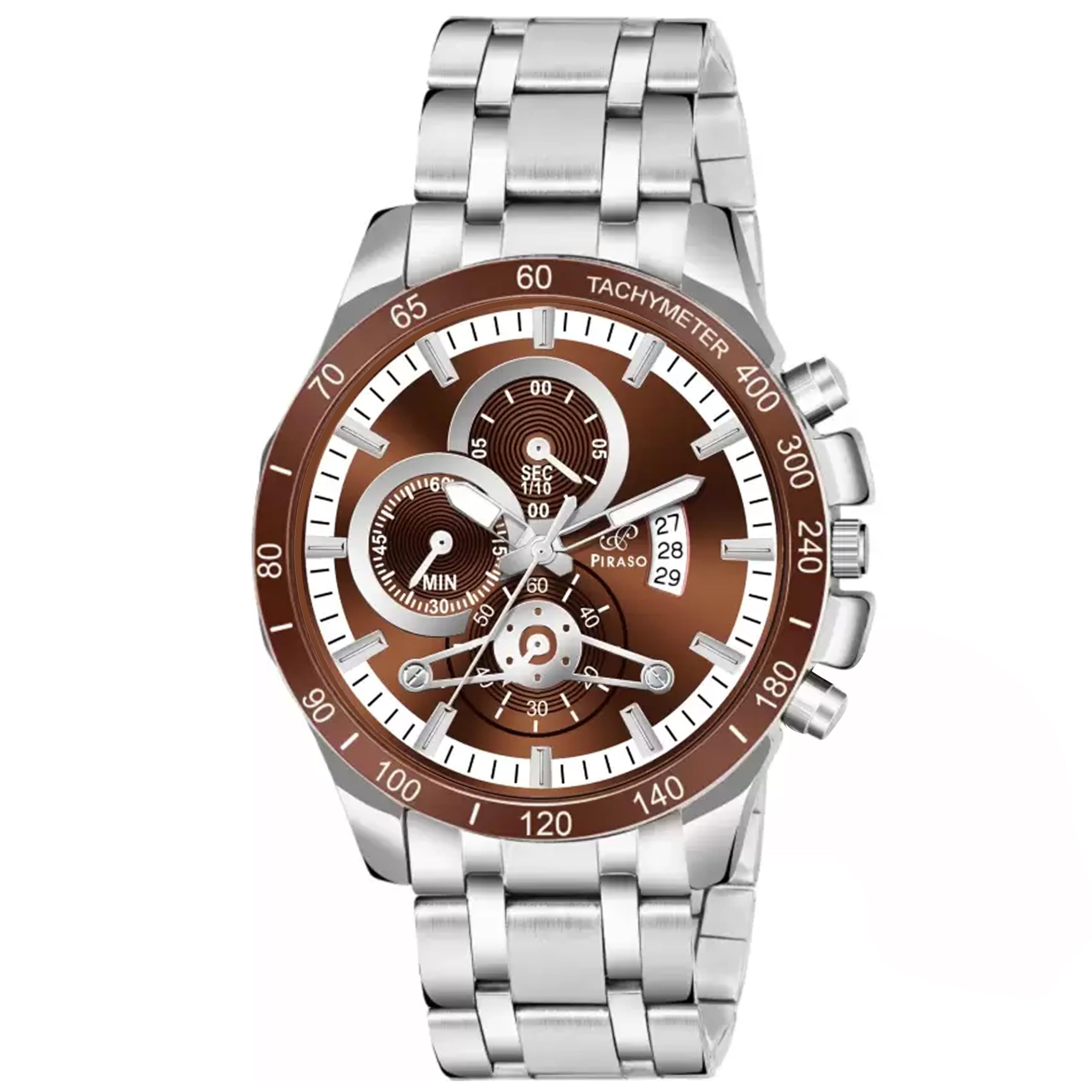 PIRASO Analog Watch Date Display Brown Silver DIAL and Silver Chain Watch for Men (B0CQKBN8P2) Amazon Price History, Amazon Price Tracker