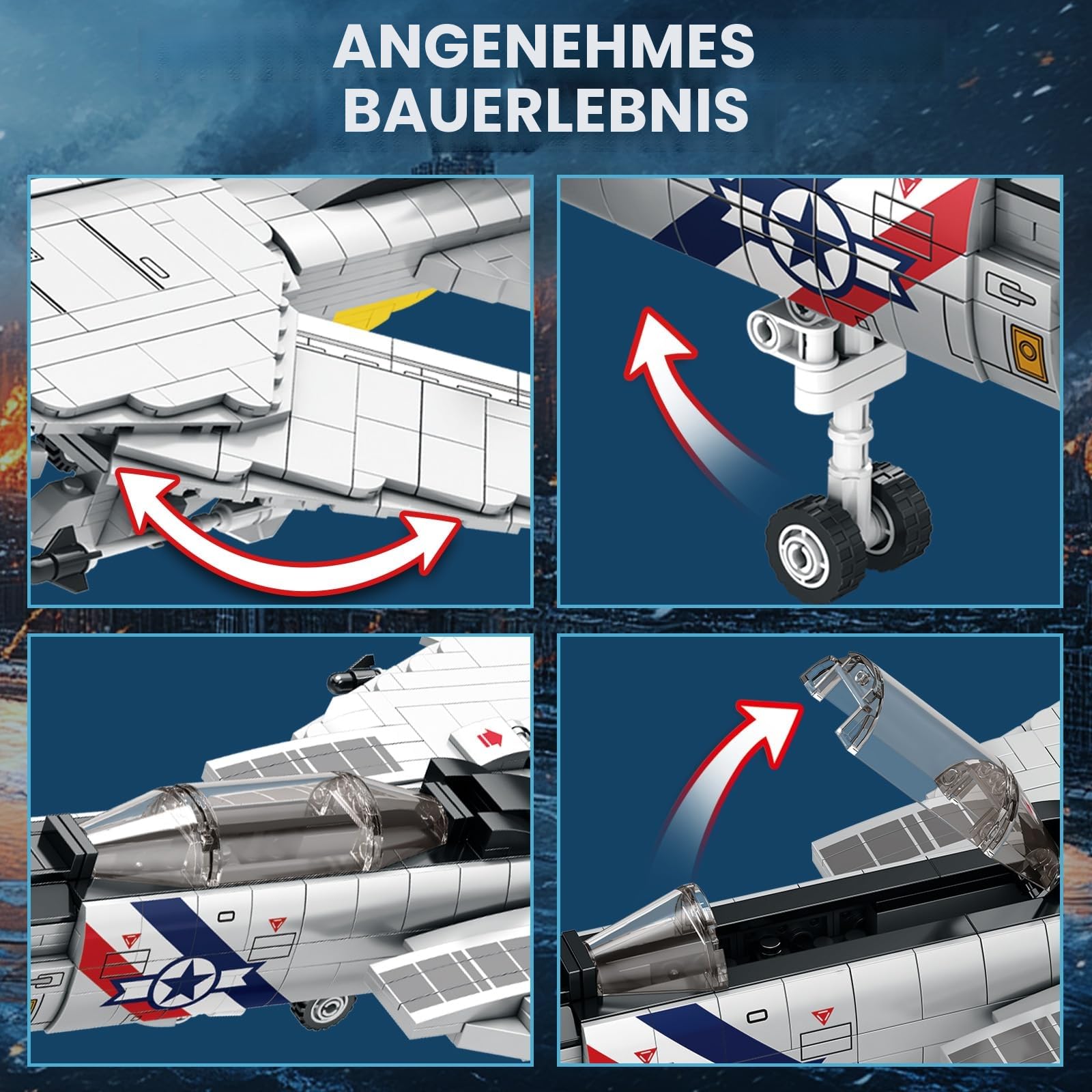 Reobrix F-14 Fighter Bauspielzeug-Set, Militär-Tomcat Kampfflugzeug Modell für Erwachsene, 33032 Flugzeug, Hobby, Fan, Sammlung, Dekoration, Geschenke für Männer, Kinder, Jungen, ab 14 Jahren (1600