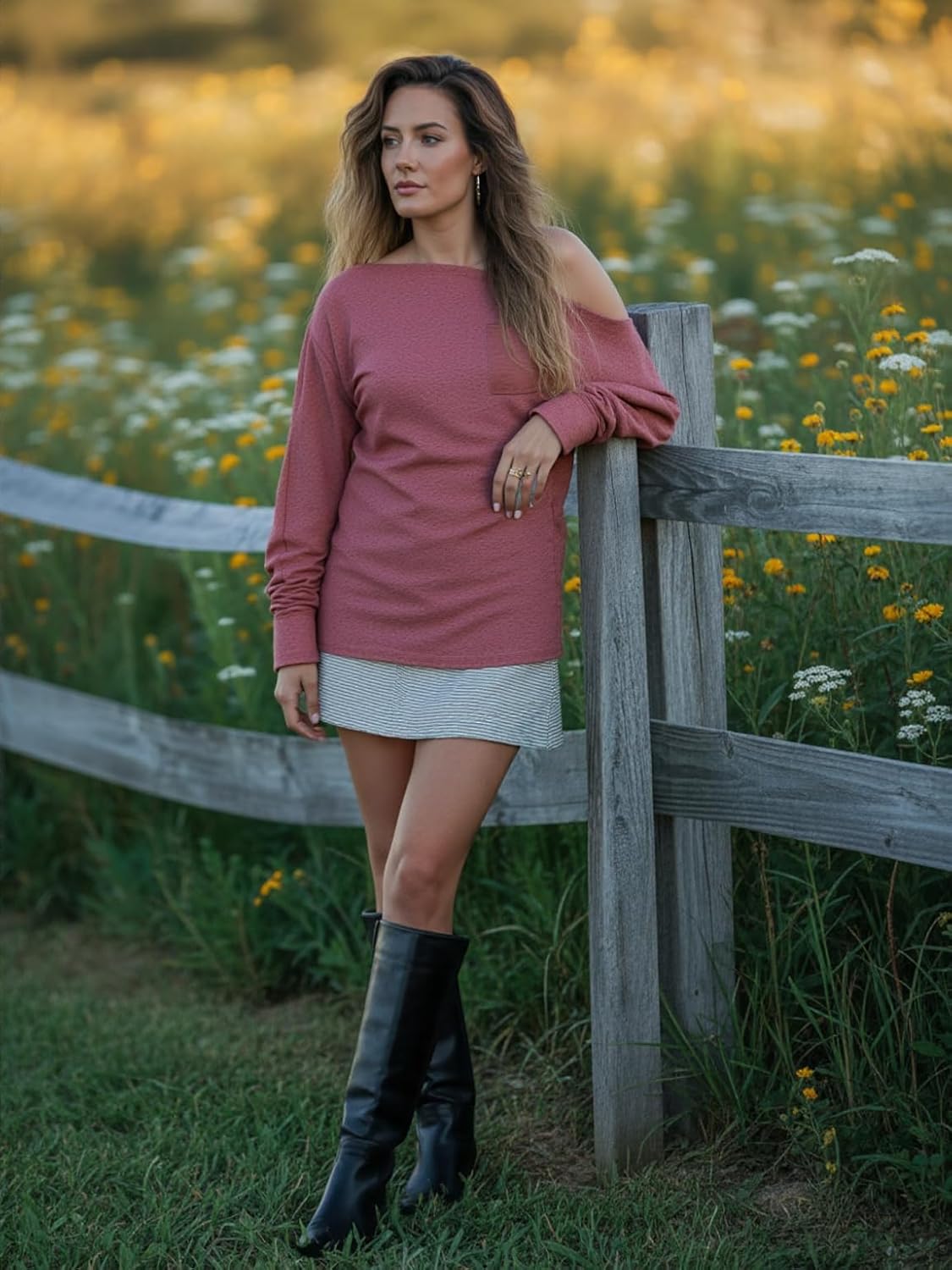 Dressmine Womens Off Cold Shoulder Tops Long Sleeve Asymmetrical Batwing Sweatshirts Blouse Casual Loose Tunics - Image 2