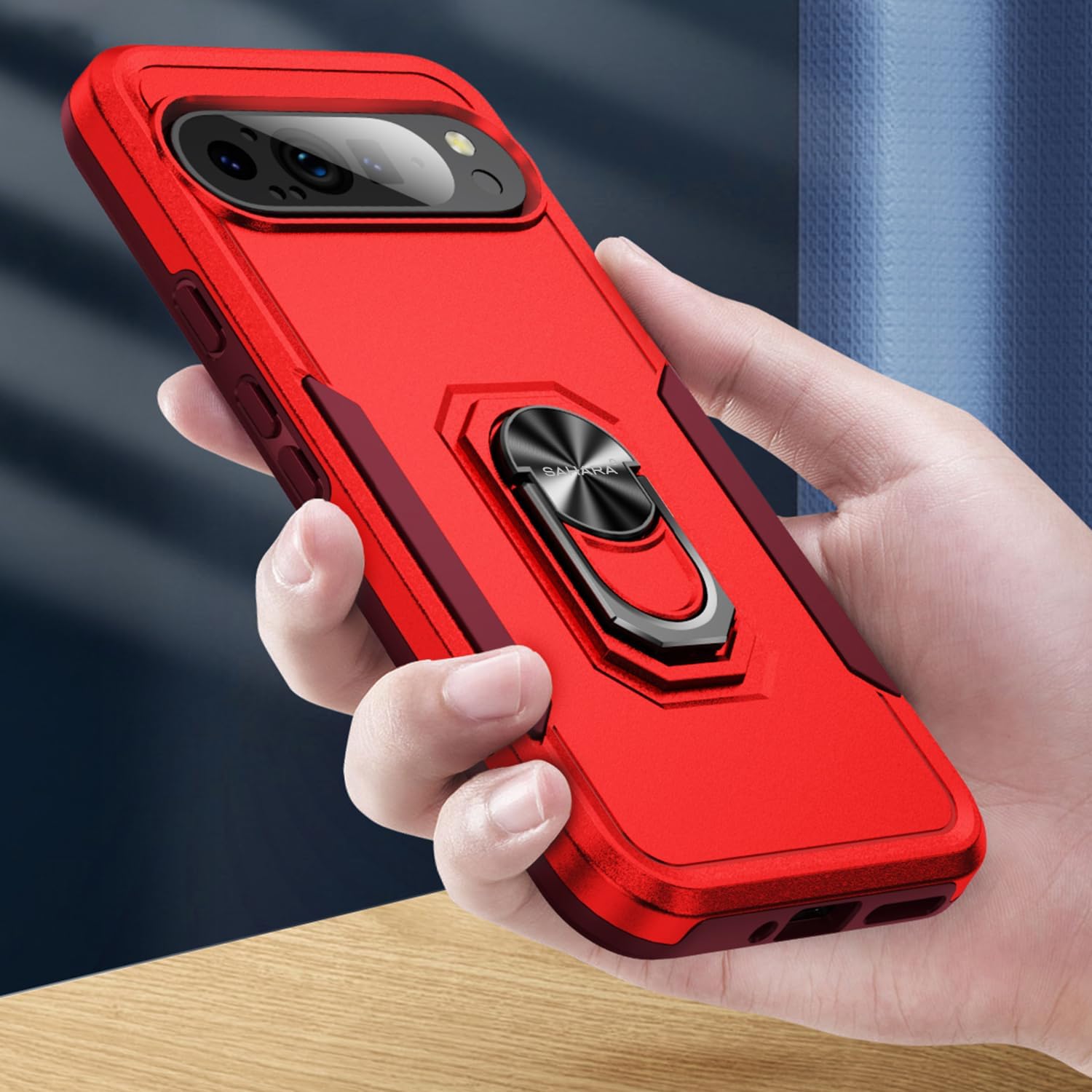 SaharaCase Raider Series Heavy-Duty Kickstand Case for Google Pixel 9 Pro XL - Triple-Hardened TPU and Rubber Materials, Heavy-Duty Design, Built-in Kickstand (Viper Red)