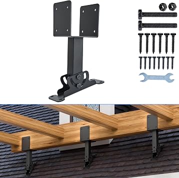 4"x4" Heavy Duty Roof Riser Brackets, 180 Adjustable Angle Pergola Roof Brackets, Black Metal Roof Riser Brackets for Patio Cover, Pergola, Gazebo, Wood Post 1 Pack