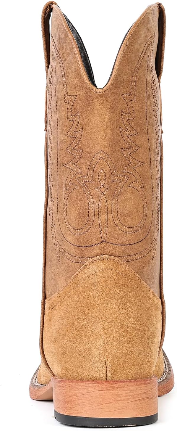 IUV Cowboy Boots for Men Suede Square Toe Western Boots Pull On Durable Classic Embroidered Boot - Image 5