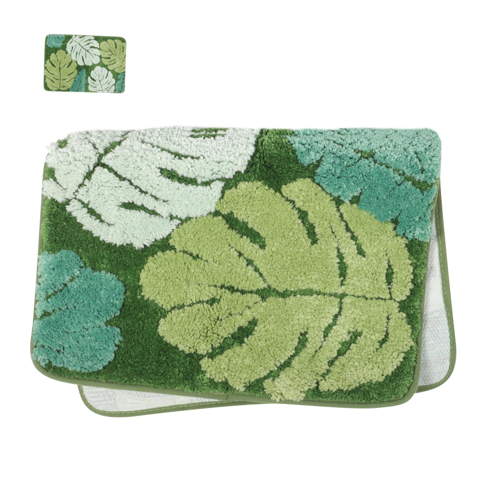 Tapis de bain absorbant et antidérapant avec motif de feuille tropicale