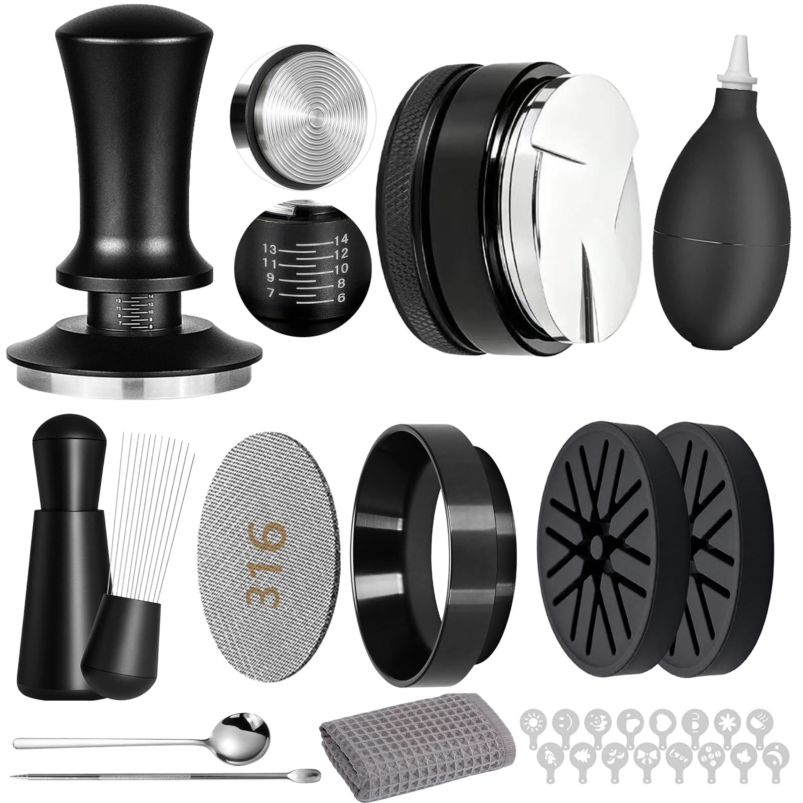 Photo 1 of 12PCS Espresso Accessories Kit: 58mm Espresso Tamper, Coffee Distributor, Puck Screen, Dosing Funnel, WDT Tool, Silicone Air Blower, Mats, Latte Art Kit, Espresso Tools Set Fits Breville Portafilters