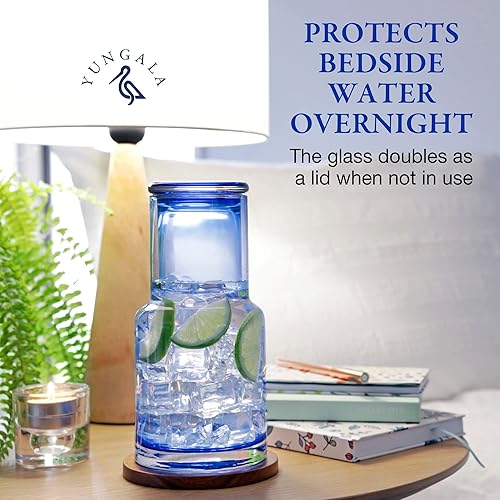 Miniatura 2 de Juego de jarras de noche y vidrio, jarra de noche de vidrio azul degradado con vidrio que se encuentra dentro de la jarra, diseño moderno y sin