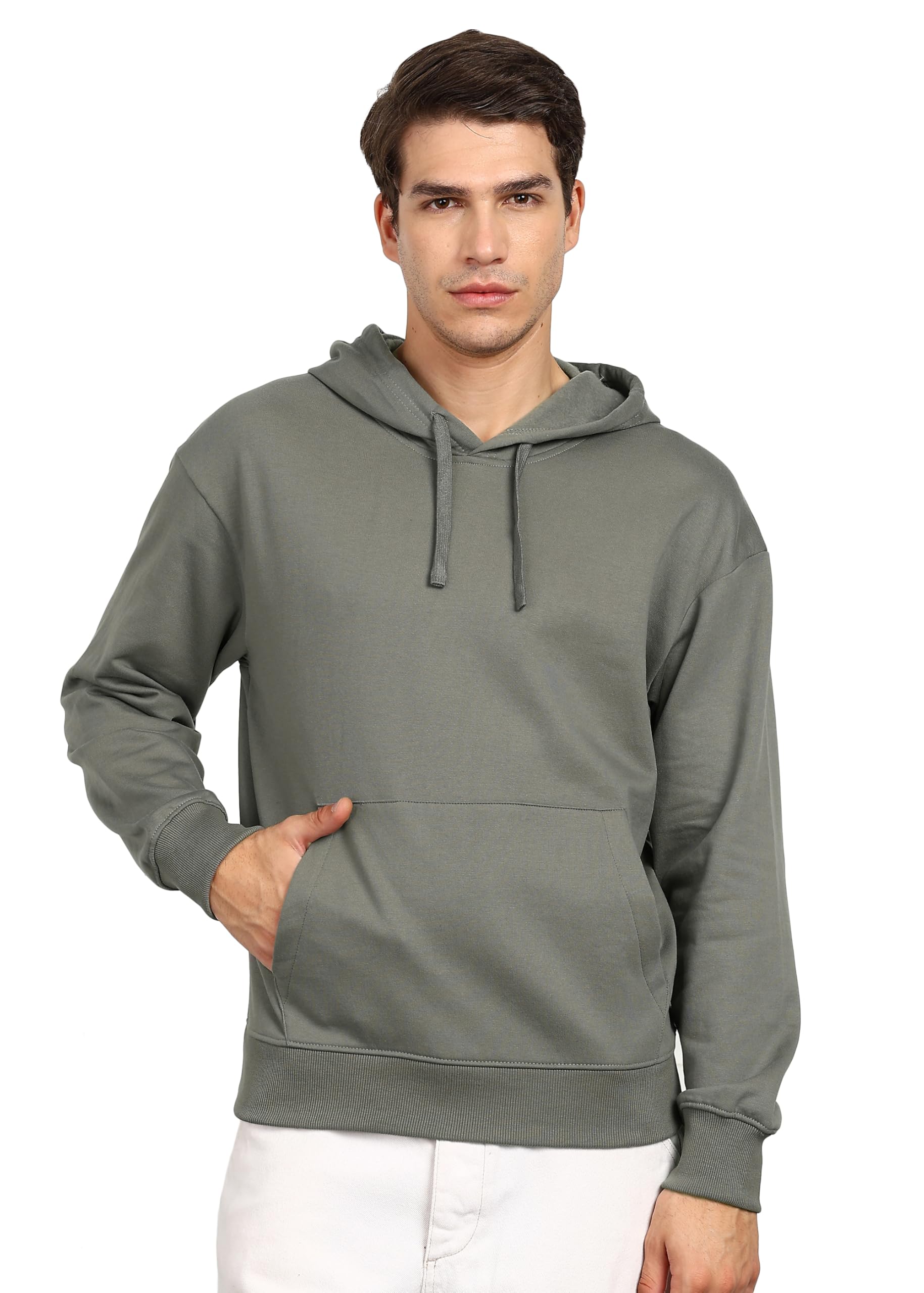 Alan Jones Clothing Men’s Solid Oversized Hoodie | Cotton Blend Pullover with Kangaroo Pocket & Adjustable Hood | Casual Winter Wear