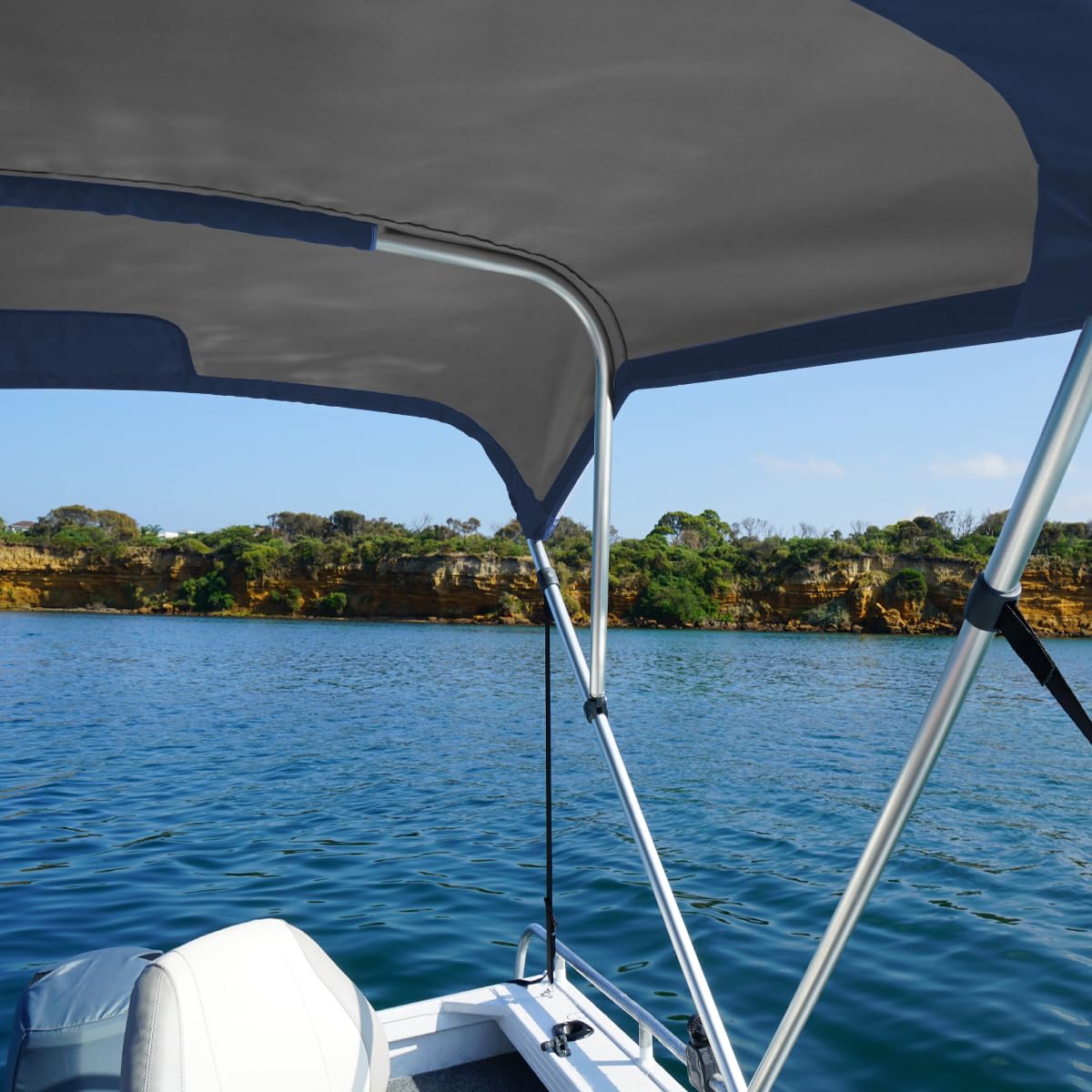 Oceansouth Bimini Top a 3 archi con stivale integrato (blu pacifico, larghezza 1,7 m – 1,9 m) telaio archi parasole barca copertura impermeabile stivale cinghia di stoccaggio grande grande grande