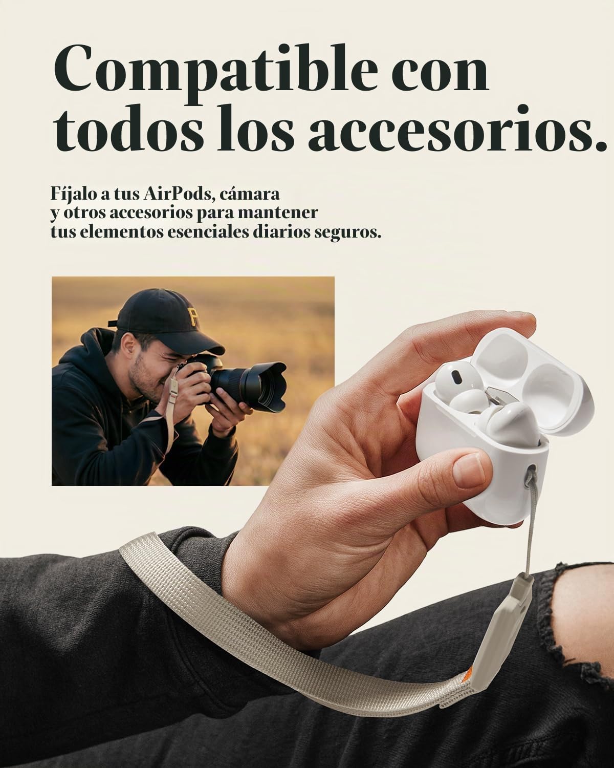 Spigen Wrist Strap [Classic LS], Diseño Monotono Premium, Sistema de Bloqueo Seguro, Correa de Mano/Muñeca Antipérdida y Antirrobo – Stone | Para iPhone 17, Galaxy S25, Pixel 10, AirPods Pro 3, cámaras, llaveros, piedra