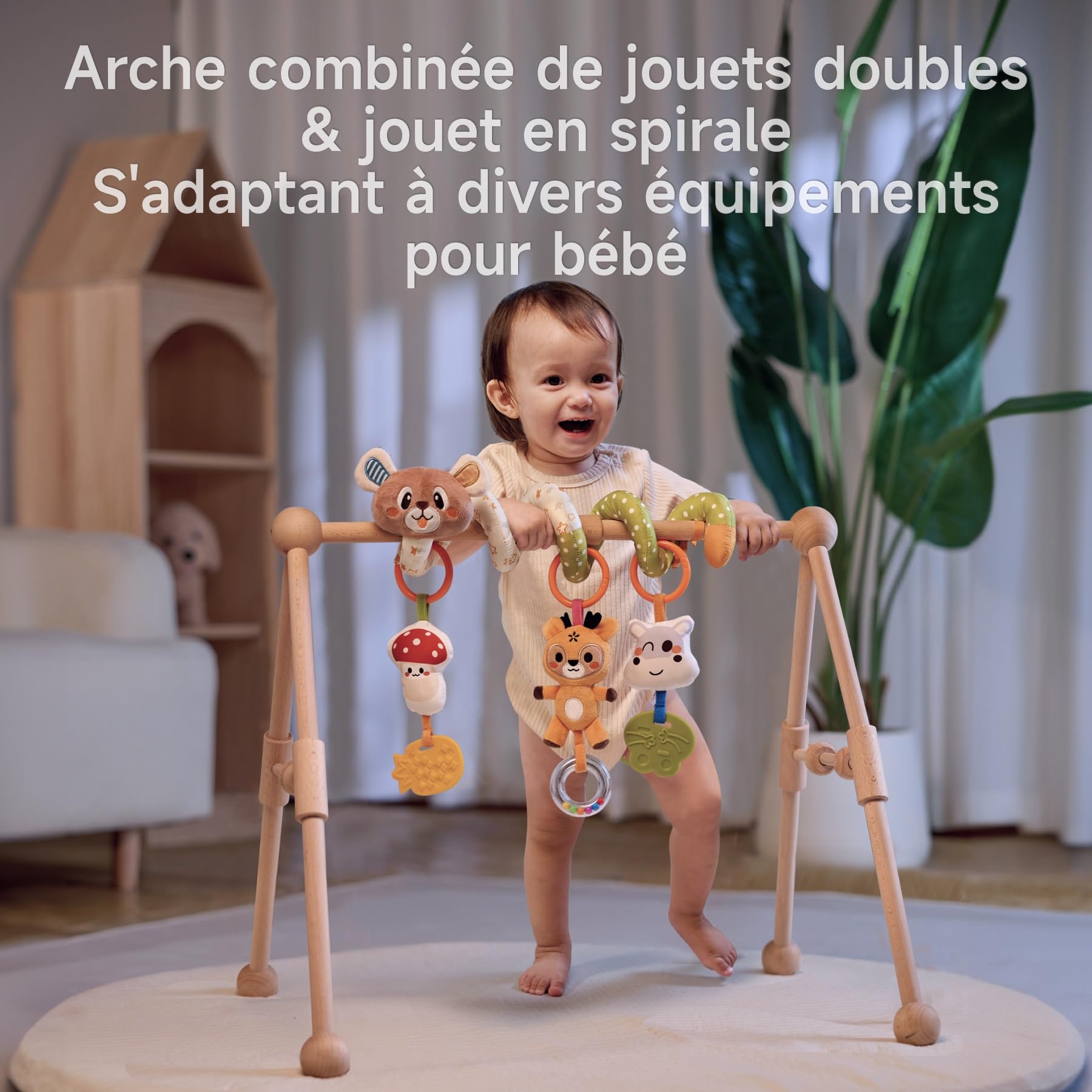 TUMAMA Arche Poussette avec Jouet Spiral 0 3 6 9 12 18 Mois Arche d'activités Bébé Siège Auto Clip Arche d'Éveil Hochet 3 Animeaux Sensoriel Cadeau Nouveau-né
