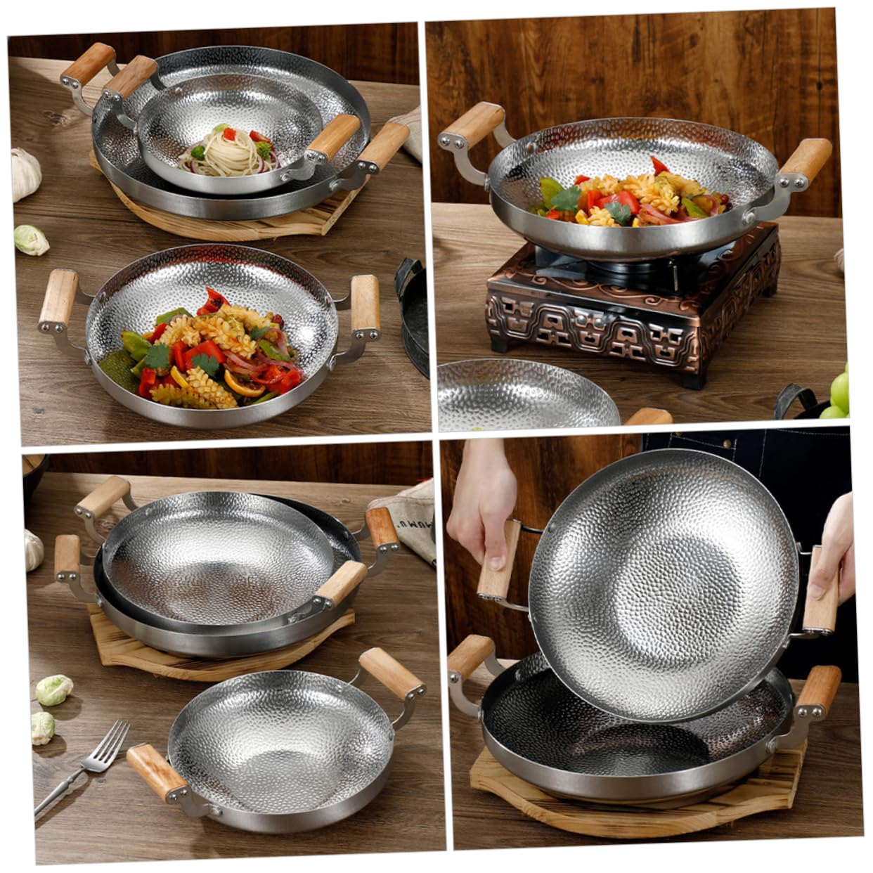 Cabilock Lightweight Single Person Fire Boiler Pot Stainless Steel Wok Pan Metal Cooking Pot Household Kitchenware Safe Handling