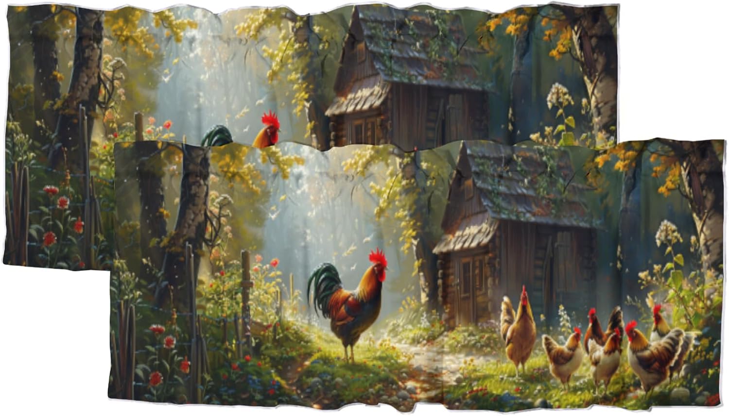 Chicken, Kitchen Curtain and Valances Farmhouse Cottage Floral Rustic Rooster Rod Pocket Valance Curtain for Bedroom, 54x18inch(2Pcs)