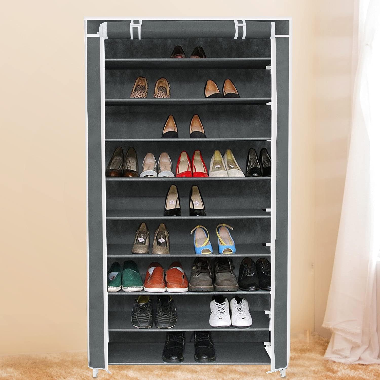 HJZ 10 Tier up to 45 Pairs Adjustable Shoe Rack Cabinet Standing Storage Organizer with Door 88x28x160 cm
