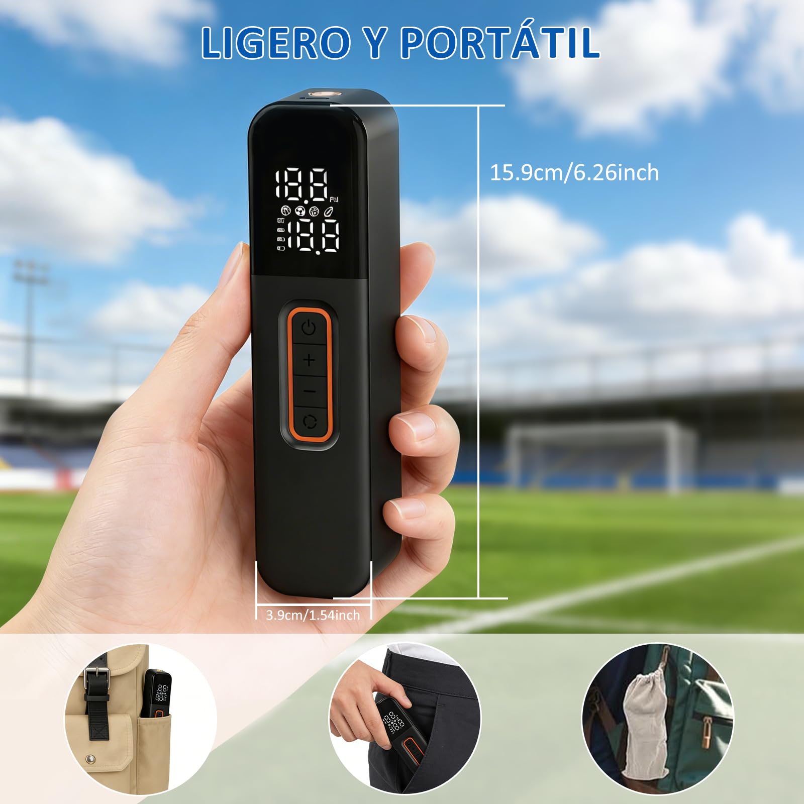 kissleaf Pompe à Ballon électrique Intelligente, Portable, gonflage Rapide de la Balle avec manomètre précis et écran LCD numérique pour Football, Basketball, Volley-Ball(2 Aiguilles et 1 buse)