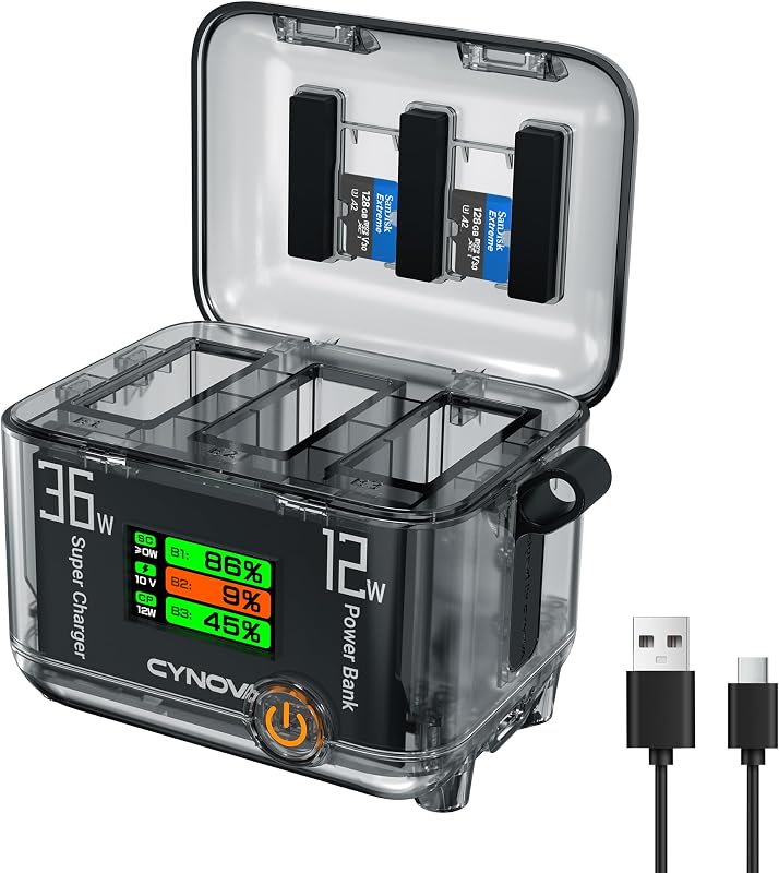 Battery Charger for DJI Osmo Action 6 Accessories | for DJI Osmo Action 5 Pro/4/3/Osmo 360. Intelligent OLED Screen Triple-Slot 36w USB Power Delivery (Pd) Fast Charging Case