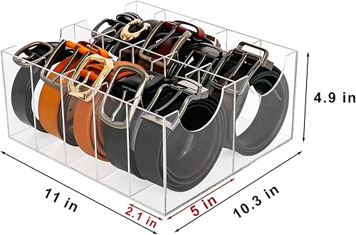 Miniatura 2 de Organizador de cinturón, soporte de almacenamiento acrílico para armario y cajón, contenedor de 10 compartimentos para sala de cheques, vitrina