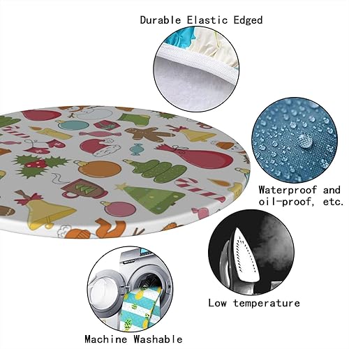 Miniatura 6 de Mantel redondo ajustable de Navidad con borde elástico, para mesas redondas de 22 a 27 pulgadas, diseño de dibujos animados, cubierta de mesa