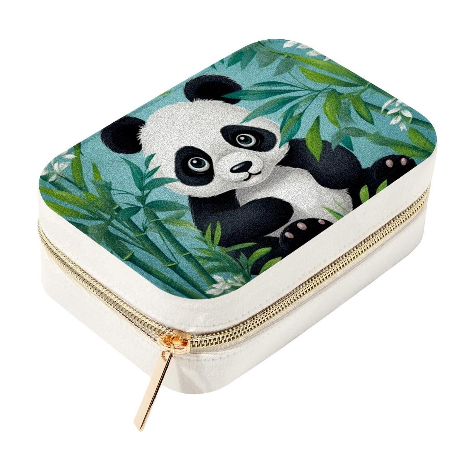 Boîte à bijoux en velours panda avec compartiments amovibles pour bague et collier