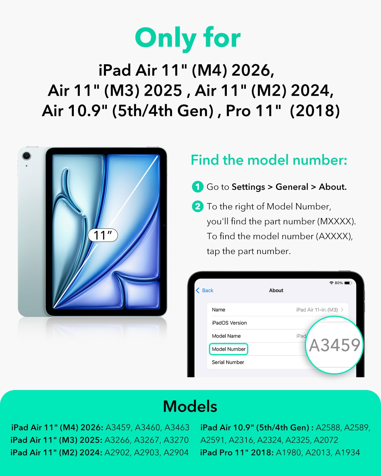 ESR Funda para iPad Air 11" M4/M3/M2 2026/2025/2024, iPad Air 8a/7a/6a/5a/4a Gen, Funda con Bloqueo Magnético, Funda Slim Tríptica, Compatible Pencil Pro/Pencil USB-C, Auto Encendido, Negro