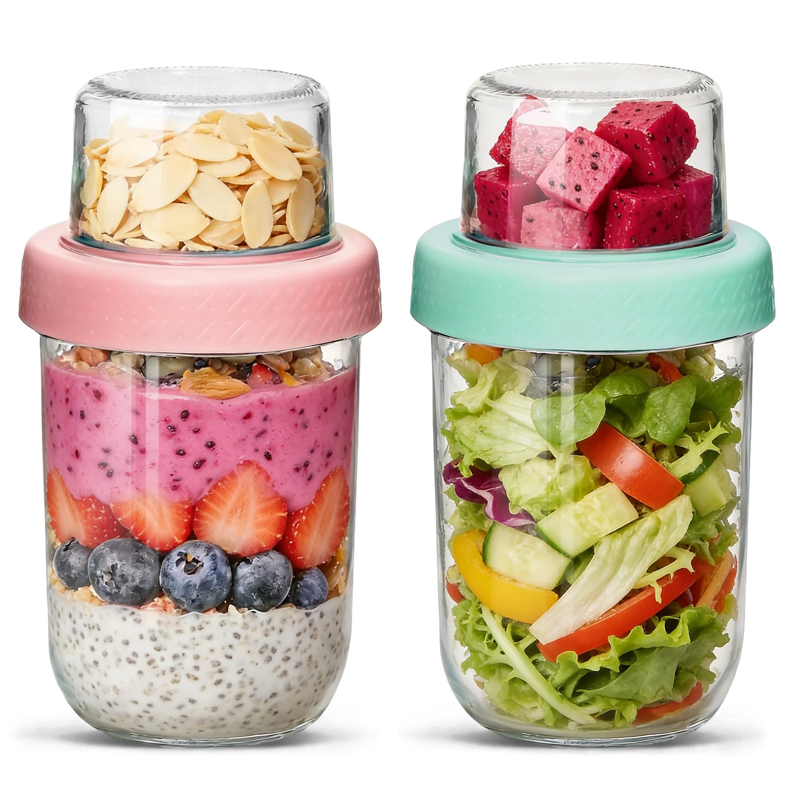 Glass Overnight Oats Jars with Lids, Overnight Oats Container 480+120mL