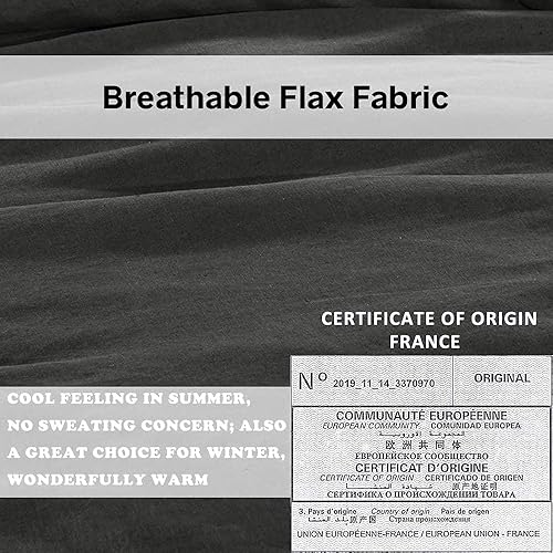 Miniatura 3 de Simple&Opulence - Juego de funda de edredón de 100% lino puro, color liso con detalles bordados, disponible en tamaño individual, matrimonial, Queen