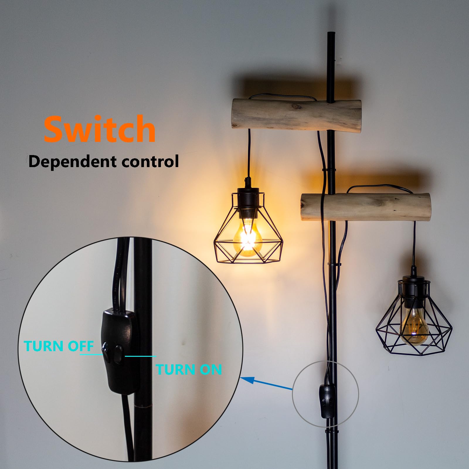 lampa stojąca drewniana do salonu z metalem: lampy stojące z diamentowymi abażurami (żarówka nie jest w zestawie) Nowoczesna dekoracyjna lampa salonowa z podwójnym włącznikiem lampa do łóżka