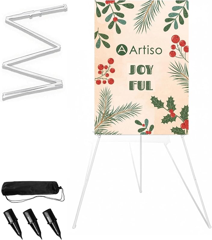 Display Easel Stand for Sign, Portable Artist Painting Tripod,1PC White | Lightweight Durable Tripod with Bag&Replaceable Nail, Adjustable Artist Easels for Outdoor Painting Canvas/Posters/Wedding