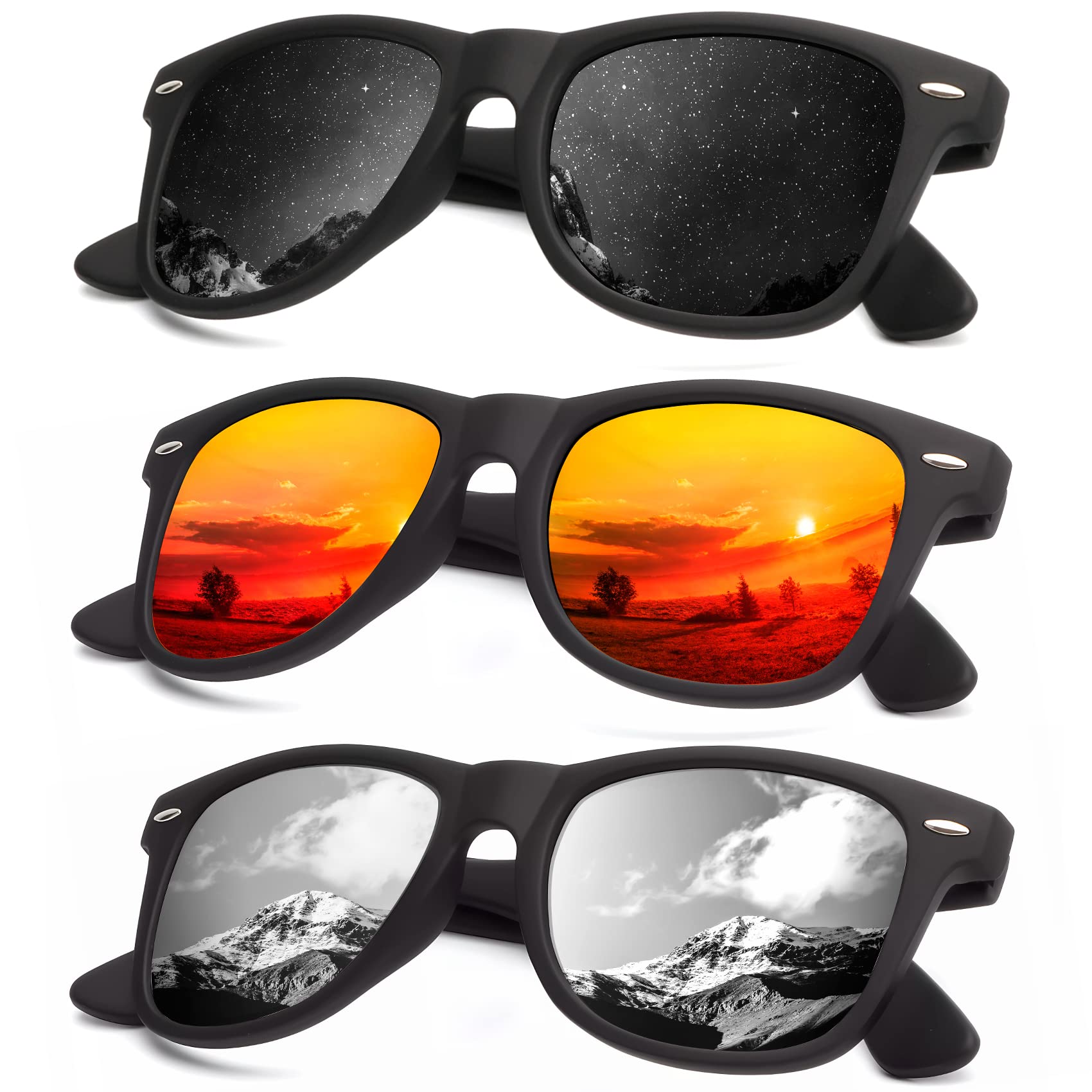KALIYADI Polarized Sunglasses for Men and Women Matte Finish Sun glasses Color Mirror Lens UV Blocking (3 Pack)