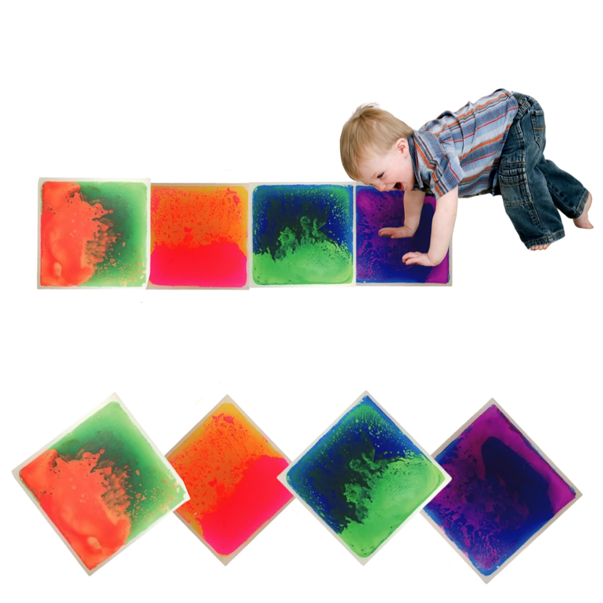 Playlearn 40x40cm Lava Foor Tiles for Sensory Room Equipment-Pack of 4 Liquid Sensory Floor Decorative Tiles Ideal for Toddlers & Children Playrooms- Decorative Lava Floor Panels Non-Slip Mat