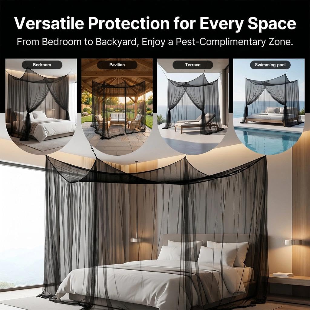 Moustiquaire Extérieur Moustiquaire XXL Jardin de Lit Double, Carrée Moustiquaire Intérieur pour Balcons, Pergolas, Piscines, Patios, Jardins et Camping (Noir 2 Portes, 2.2x2x2.4)