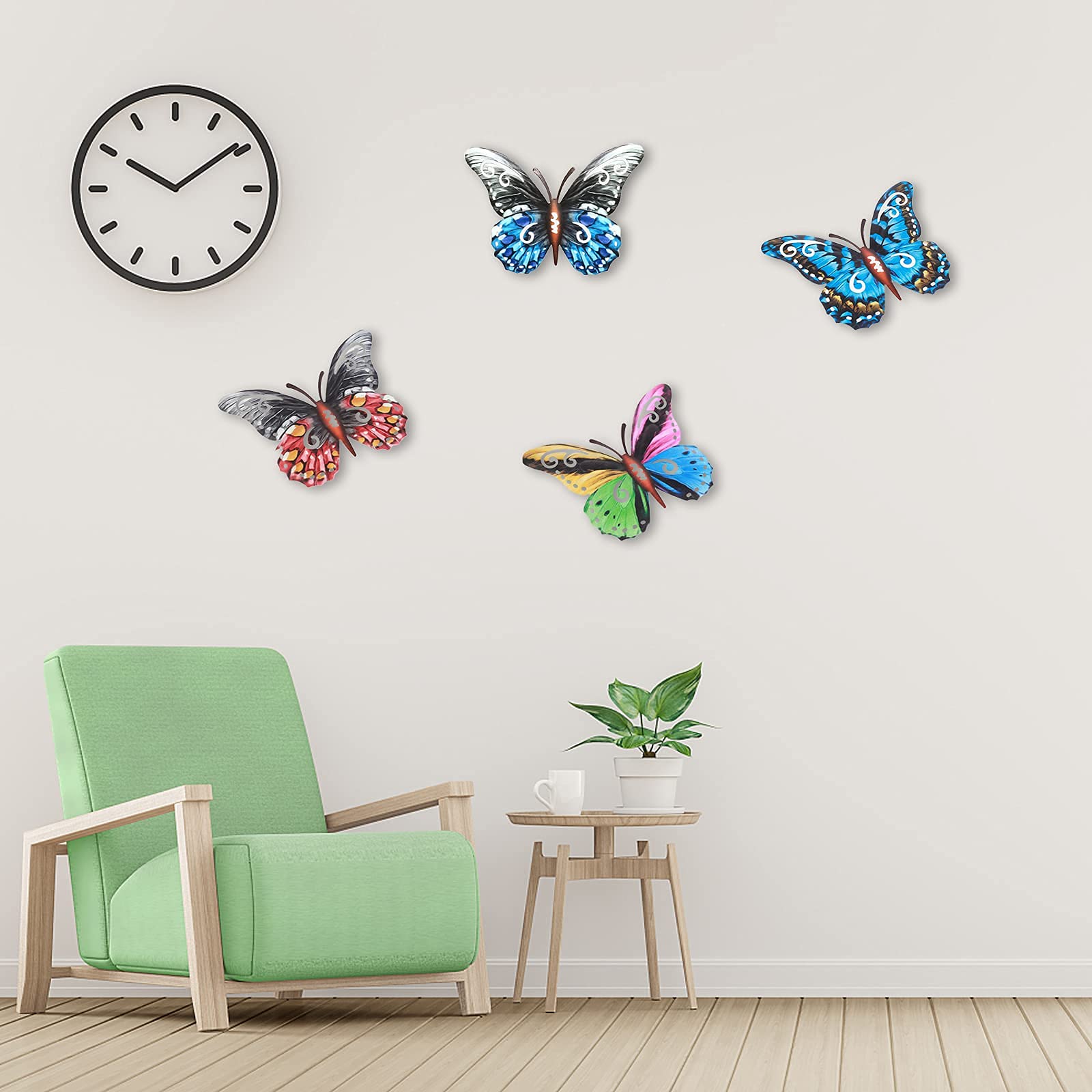 Decorazione Da Parete a Forma di Farfalla in Metallo, 4 Pezzi