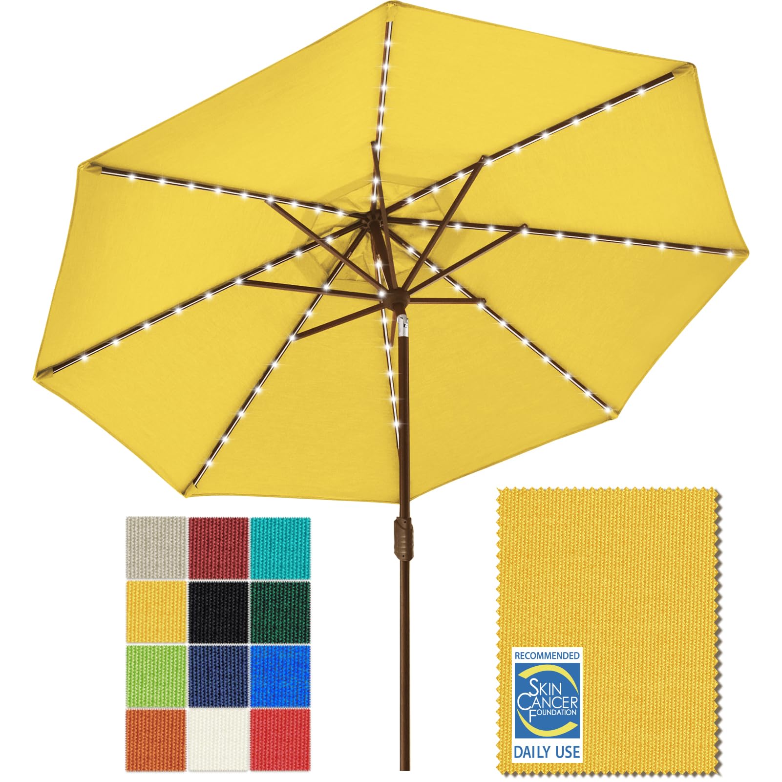 Condition photo showing New/Like New for eliteshade usa 10-year-non-fading 9ft market patio umbrella, commercial grade table sun umbrella with 80 solar led lights, crank open, windproof & upf 50+ uv protection for garden, deck, pool, backyard, sunflower yellow