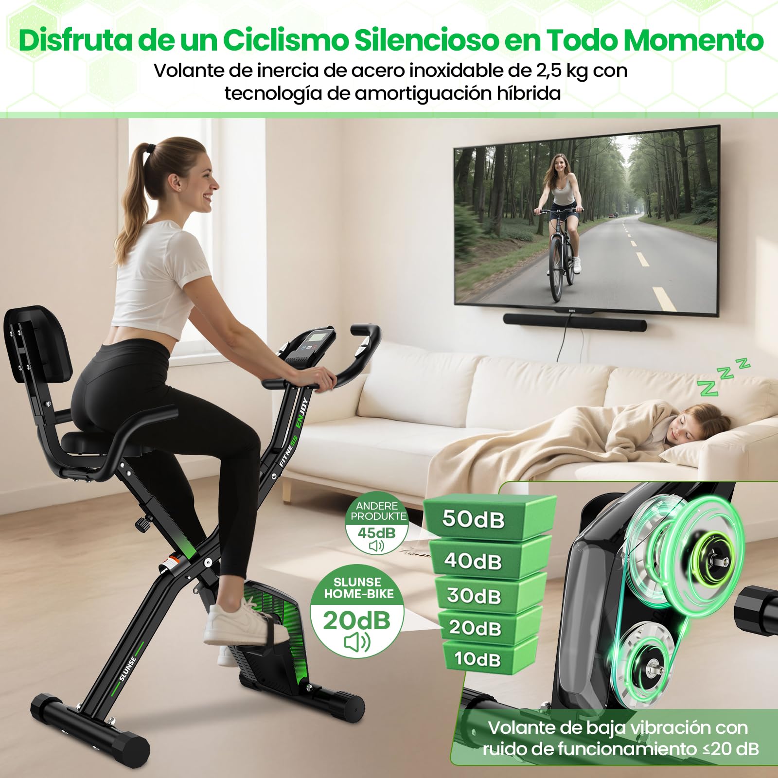 3-EN-1 Magnética Bicicleta Estatica Plegable con 10 Niveles de Resistencia, Monitor LCD y Medición de Pulso, Estática Silenciosa Bicicleta Estatica para Casa