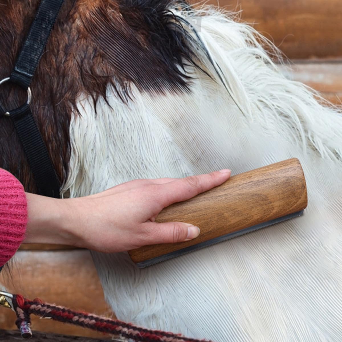 Alipis Spazzola per Cavalli in Crine di Cavallo 20 CM Manico in Legno Massello Pettine per Toelettatura e Rimozione della Muta Utile per Pulizia e Massaggio del Cavallo