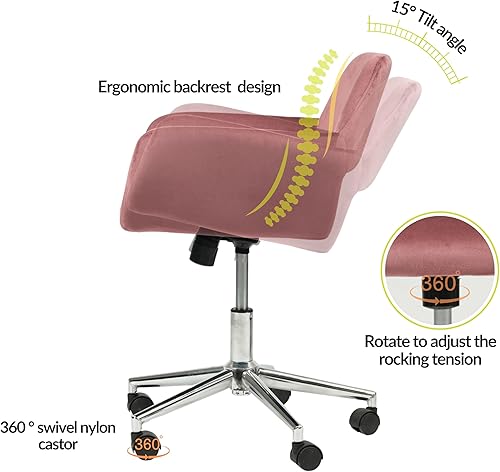 Miniatura 8 de Homy Casa Silla de oficina moderna con respaldo medio con cómoda tela de terciopelo, silla giratoria de escritorio para computadora con reposabrazos