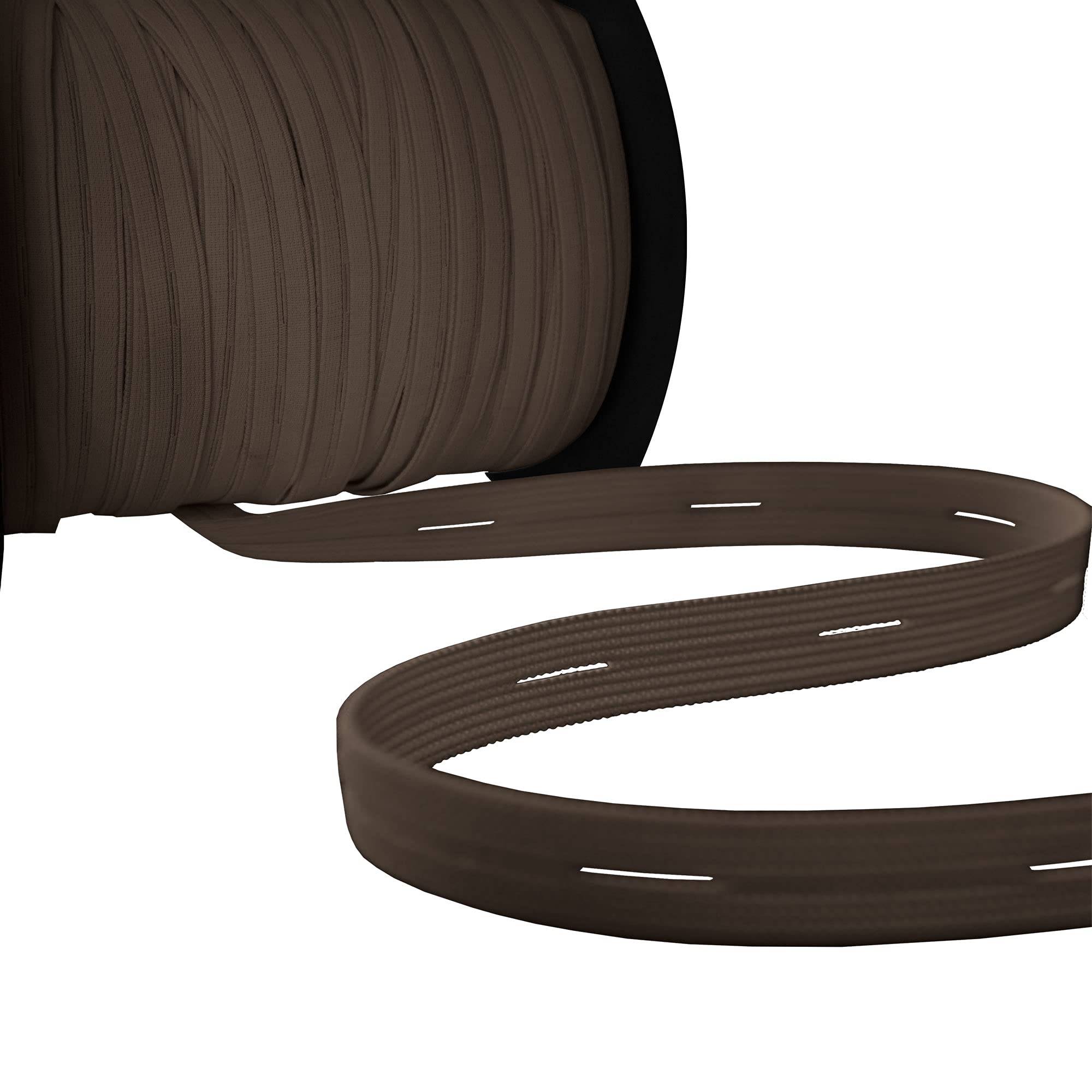 Brown Button Elastic Flat Buttonhole Stretch Elastic Button Hole Woven Trim Heavy Duty Elastic Cord Button Hole Elastic Tape for Sewing Waistband Maternity Clothes (Brown - 19mm - 3 Meters)