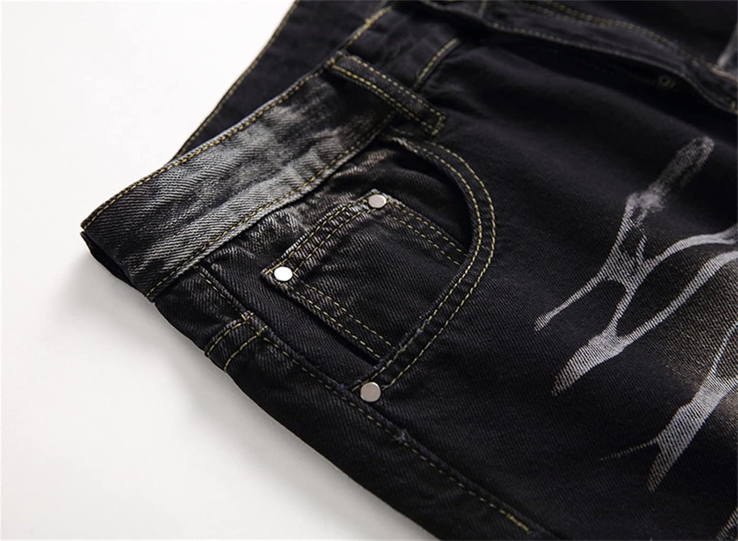 JEsilunmaMY Straight Leg Jeans for Men Mid Waist Distressed Washed Casual Denim Pants Plus Size Skinny Biker Jean Trousers