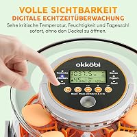 Incubator complet automat OKKÖBI pentru 12 sau 20 de ouă, cu rotire automată, control al umidității și lampă de ovoscop integrată 7