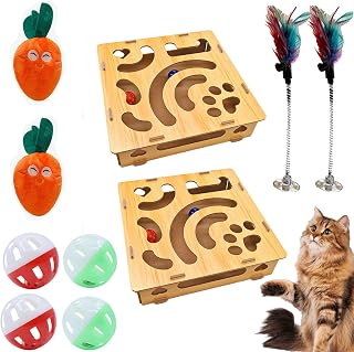 13in Cat Scratch Puzzle Enrichment Box, Cat Nail File Box, Cat Scratchers That File Nails & 2-Sided Scratch Pad, Cats Puzzle Boxs for Indoor Cats with Feather & Bell Ball (2 PCS, Large)