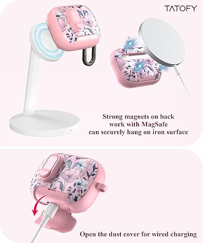 Miniatura 5 de TATOFY Funda para AirPod Pro de 1 y 2 generación con kit de limpieza de mosquetón, funda rígida floral AirPods Pro a prueba de polvo para mujeres,