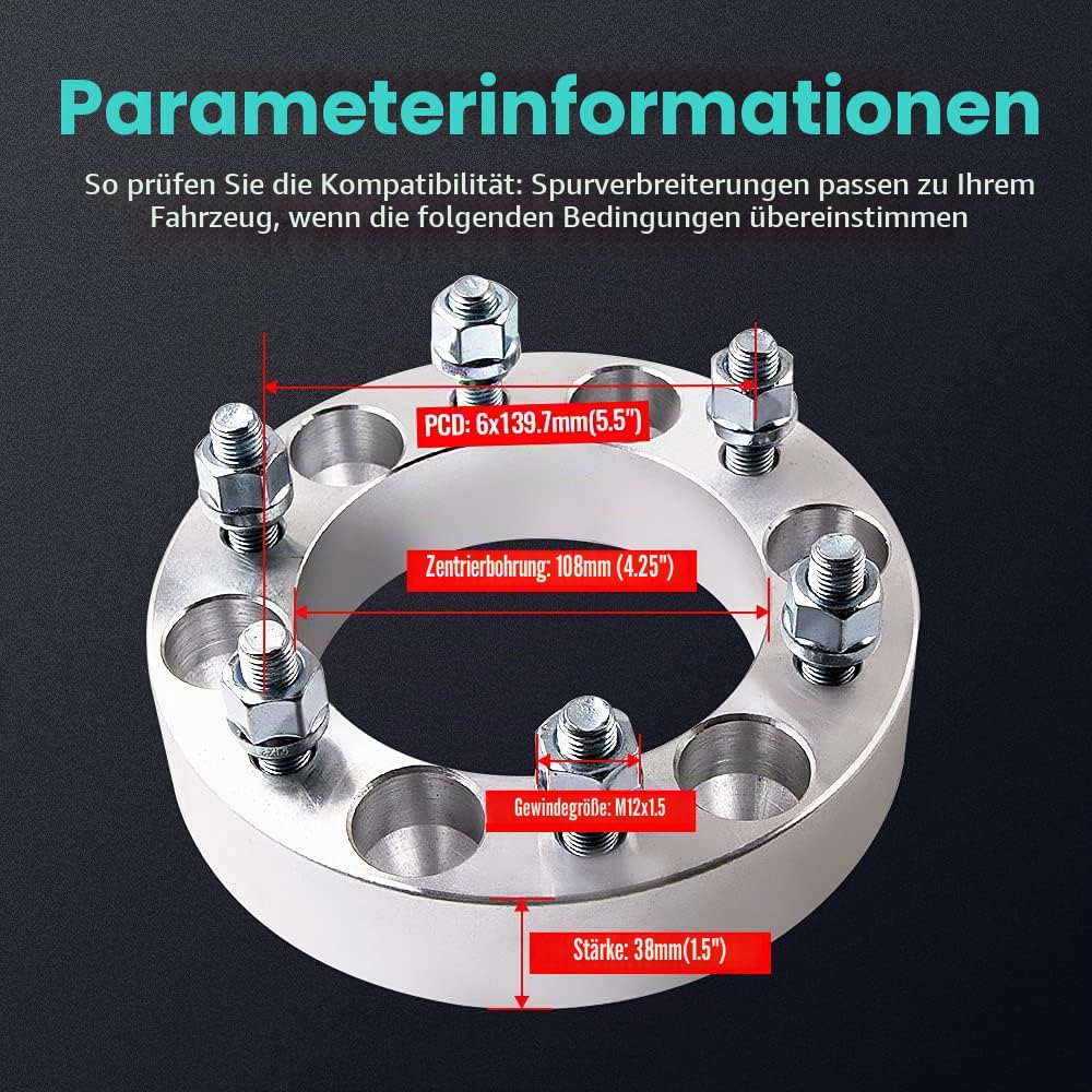 maXpeedingrods 4x 38mm Spurverbreiterung 6x139.7 M12x1.5 für Toyota für 4Runner Land cruiser Pickup
