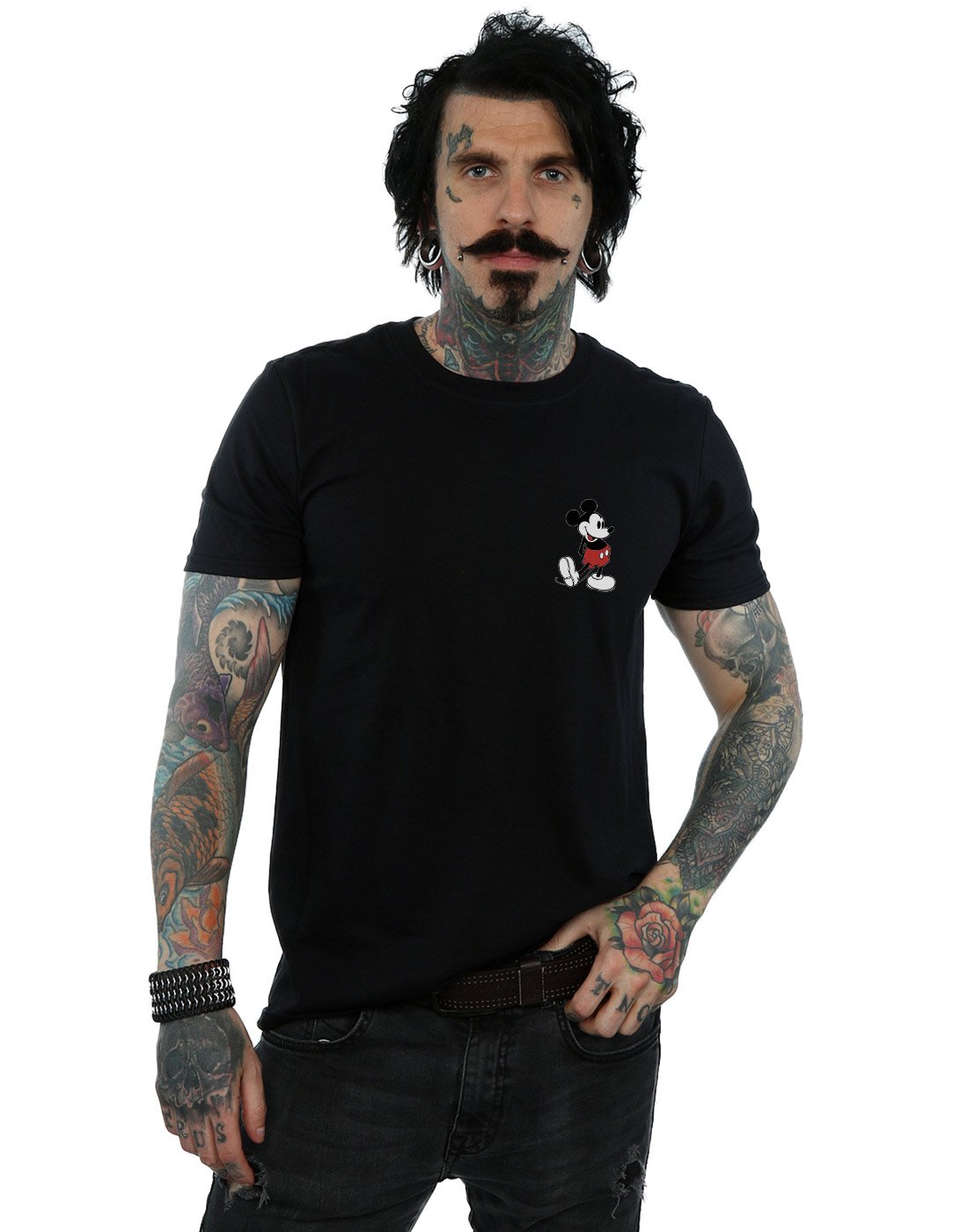 Disney Mickey Mouse Kickin Retro Chest T-Shirt Black Size S