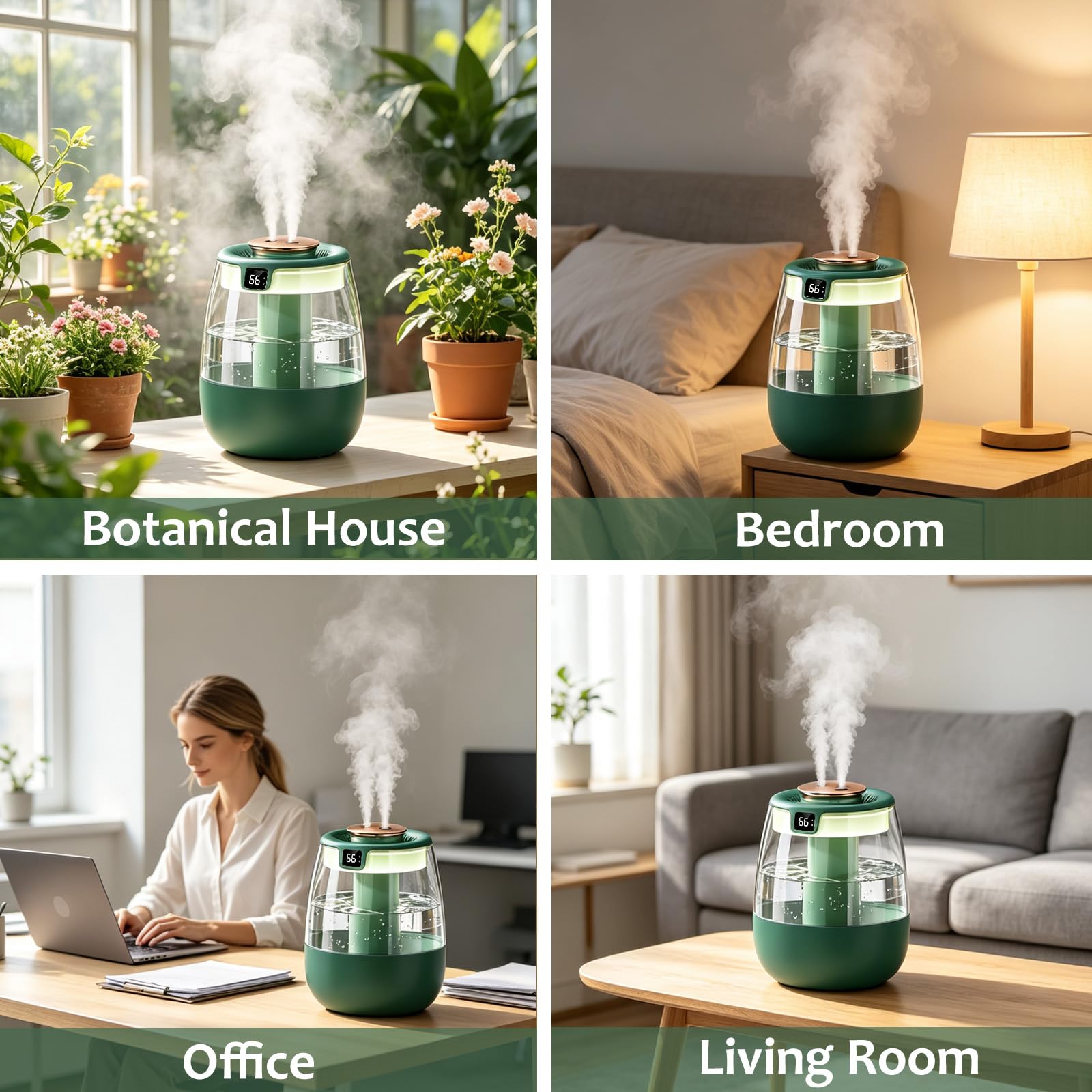 Umidificatore per camera da letto, 1,8 L 20 dB, umidificatore silenzioso a nebbia fredda, spegnimento automatico senza acqua, luce notturna e design a doppio ugello, ideale per camera da letto