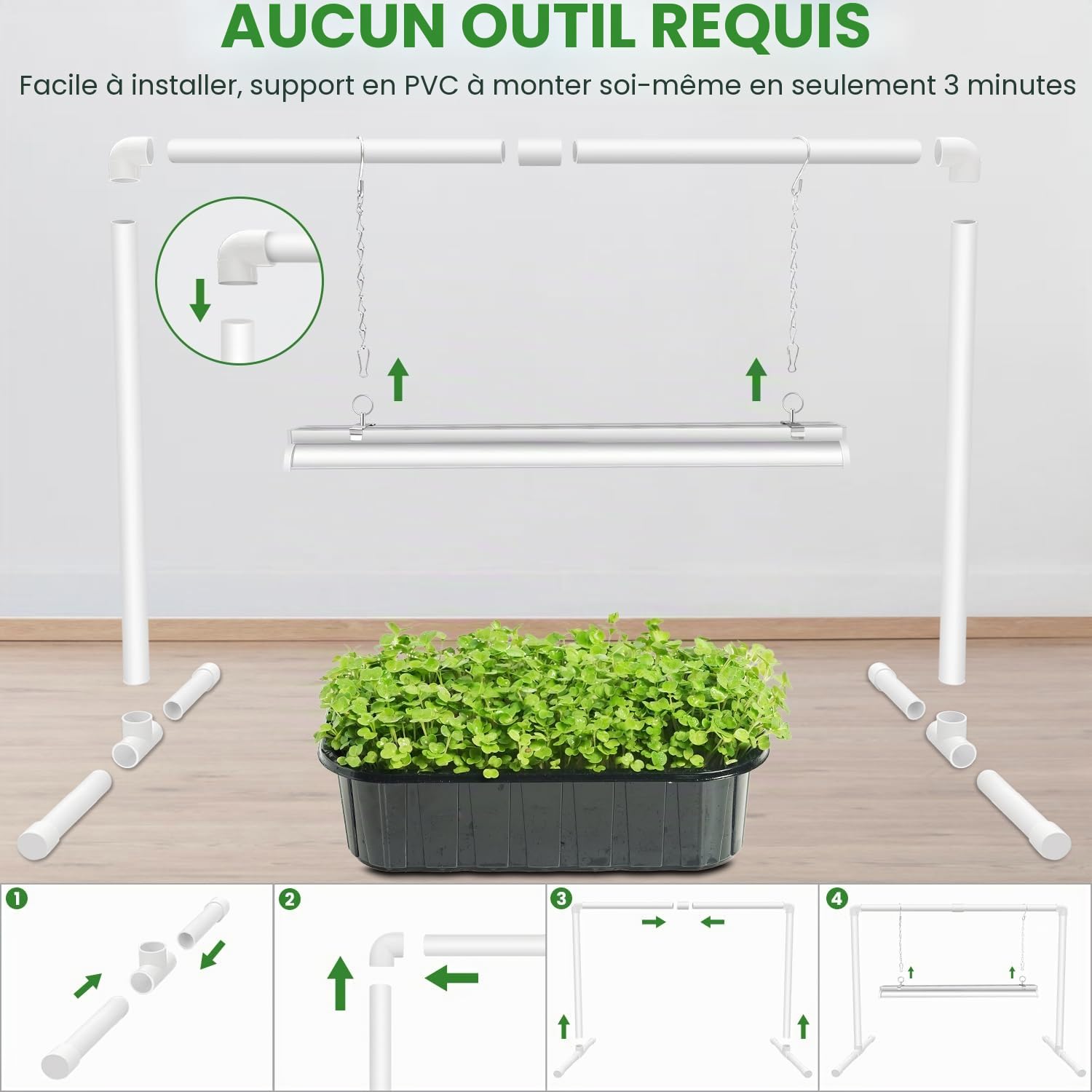 Wolezek Lampe pour Plantes LED à Spectre Complet avec Minuteur 6/9/12H, 144 LED, Lampe de Croissance T5 de 60 cm, Lampe Blanche pour Plantes, Ensemble de Lampe pour Démarrage de Semences pour Plantes