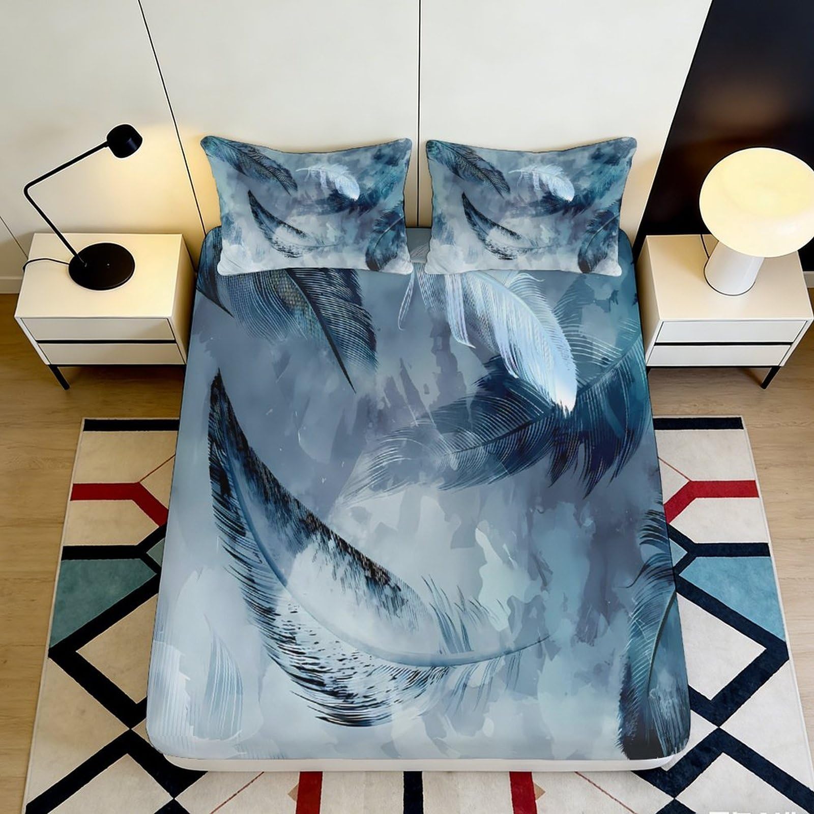 Jwndfkpvxzgl Style-8 3D Printed Abstract Ocean Wave Fitted Sheet Microfiber Soft Blue Grey Art Bed Cover For Bedroom Guest Room Decor 90X200x25cm