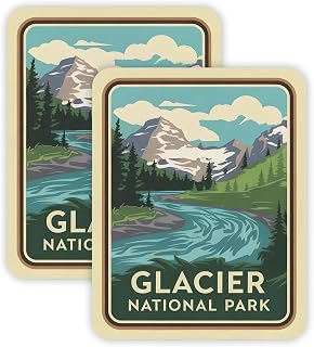 Retro Glacier National Park Sticker 2-Pack | 4-Inch Durable Waterproof Decals for Laptops, Water Bottles, Coolers, & More