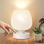 Touch Bedside Table Lamp - Modern Small Lamp for Bedroom Nightstand, 3 Way Dimmable Desk Lamps with White Opal Glass Shade, Night Light for Room Decor, Simple Design Gifts(Warm White Bulb Included)
