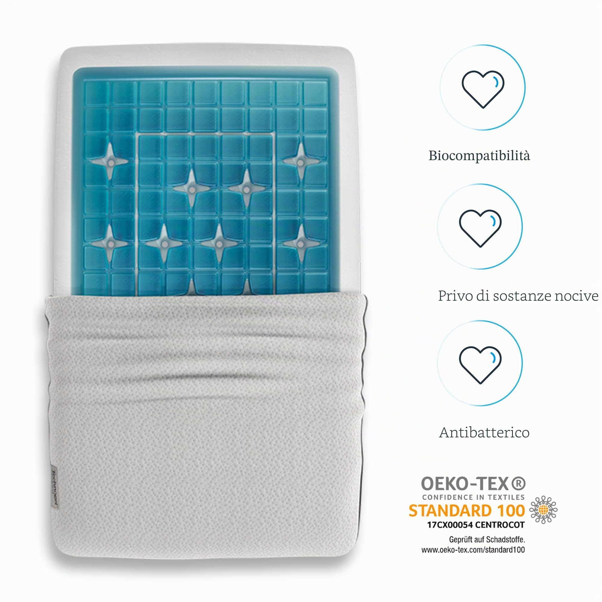Technogel® Cuscino ortopedico Deluxe per cervicale, brevettato, privo di sostanze nocive e certificato, cuscino in gel HWS per dormire sulla schiena e sul fianco, con federa 66 x 40 x 14 cm